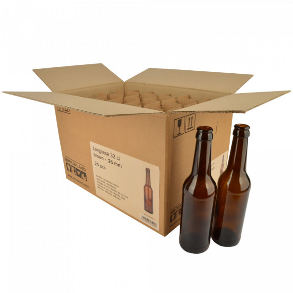 Bierflasche Longneck 33 cl, braun, 26 mm, Karton 24 St.