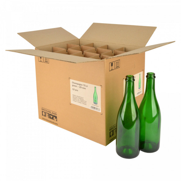 Weinflasche Champagner 75 cl, 775 g, grün, 29 mm, Karton 12 St.