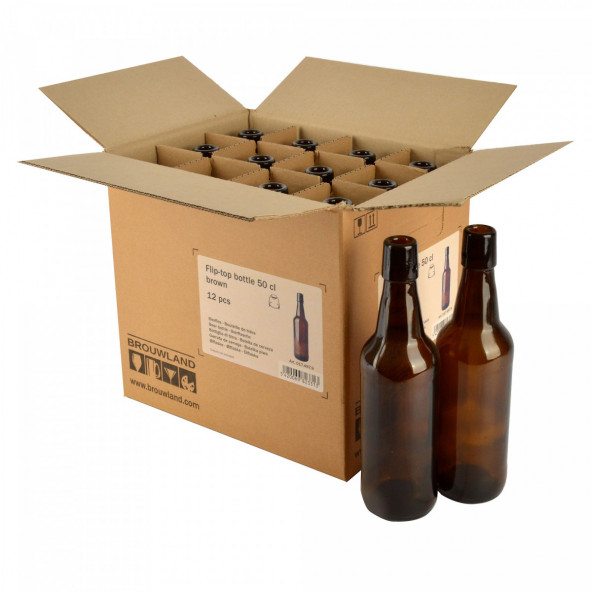 Bügelflasche 50 cl braun, ohne Verschluss, Karton 12 St.