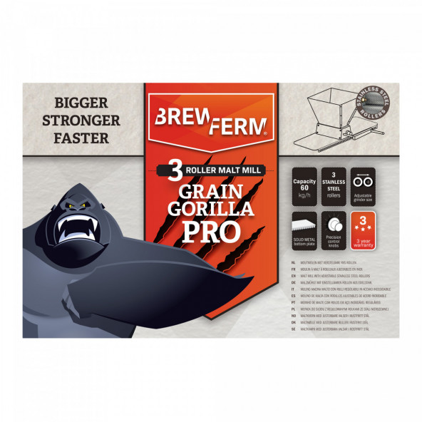 Brewferm Grain Gorilla Pro Malzmühle mit 3 Edelstahl-Rollen 8