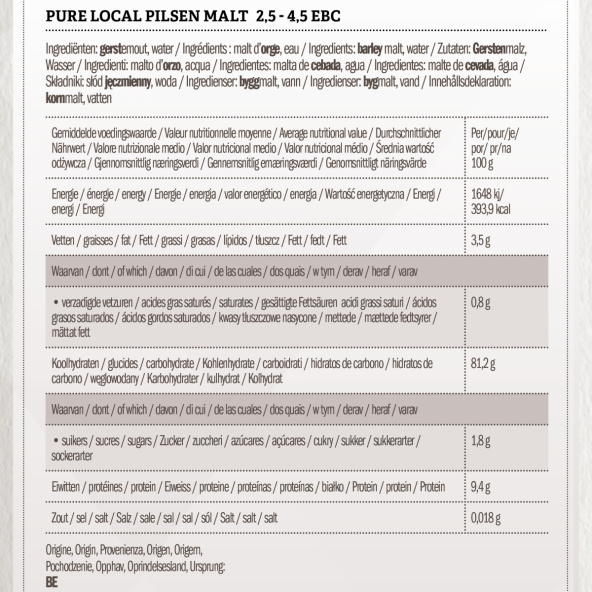 Belgomalt Pure Local Pilsen geschrotet 2.5 - 4.5 EBC 3 kg 1
