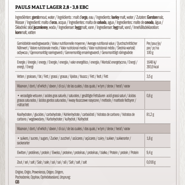 Pauls Malt - Lager 2,8 - 3,8 EBC 25 kg 2