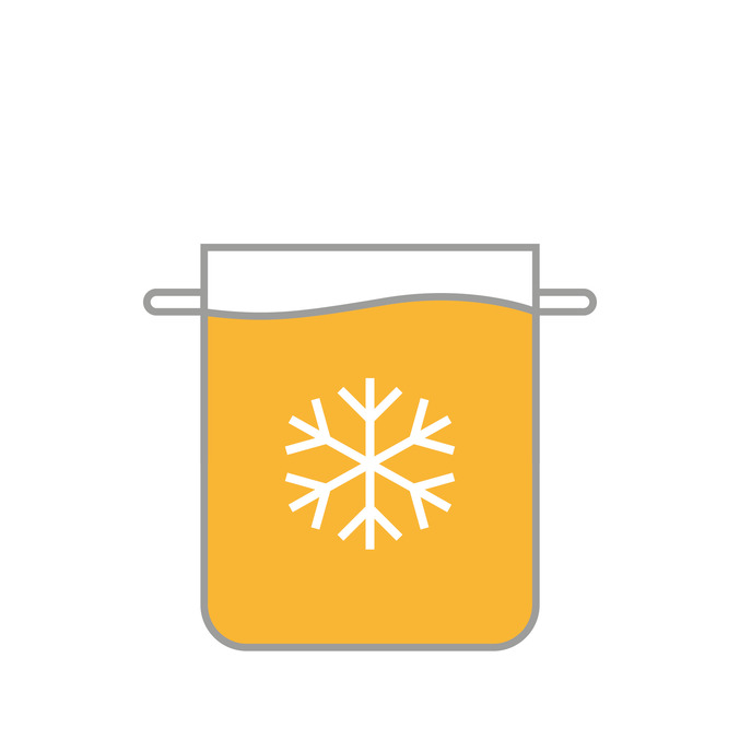 Symbol eines Kessels mit Schneeflocke als Zeichen für Kühlen