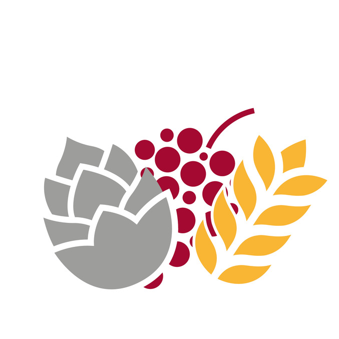 Symbol von Hopfen, Trauben und Getreide als Zeichen für Zutaten